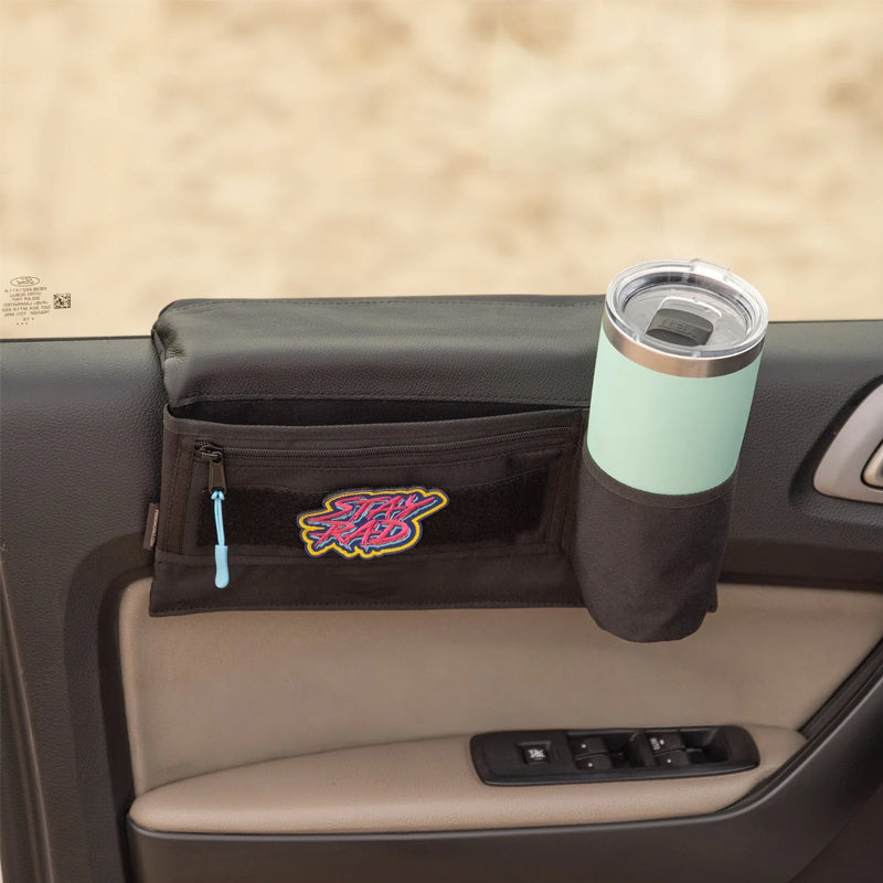 Multifunctional Car Door Armrest & Cup Holder with Storage Pouch - Soft Leather Elbow Support for Long Drives