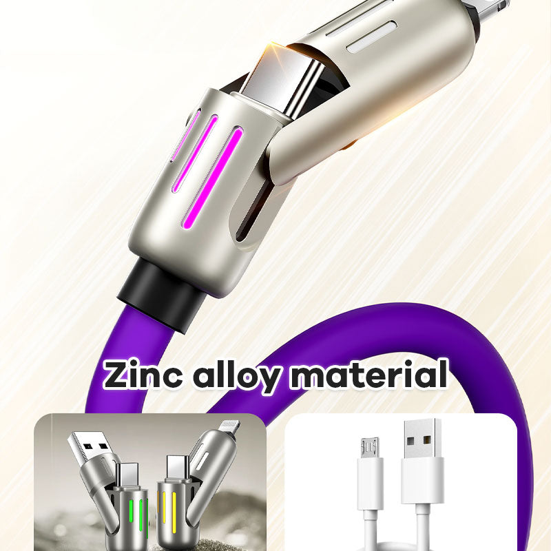 2025 new 240w 4-in-1 fast charging seven-color breathing light data cable