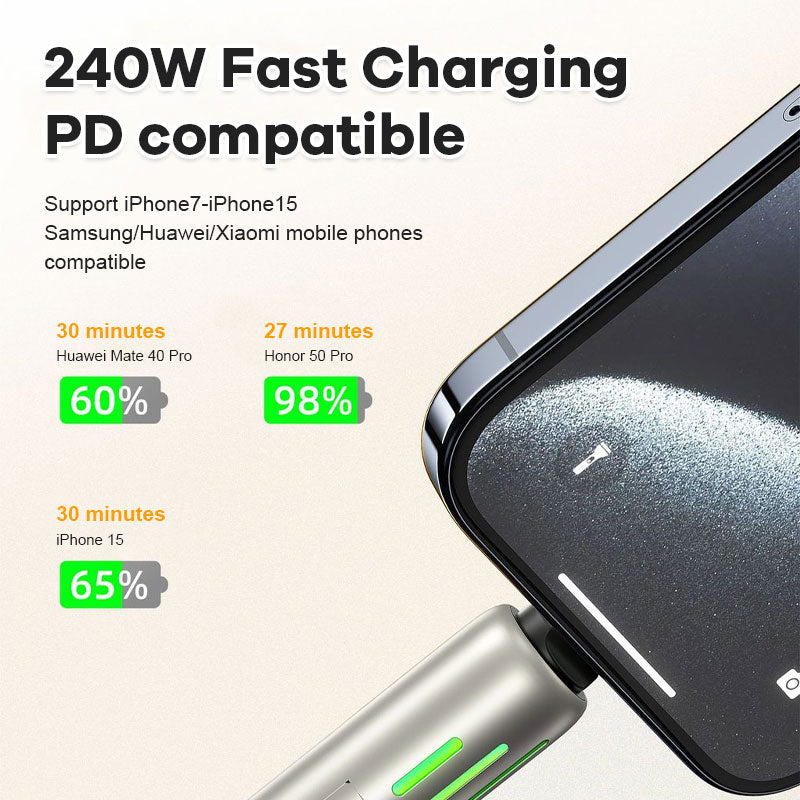 2025 new 240w 4-in-1 fast charging seven-color breathing light data cable