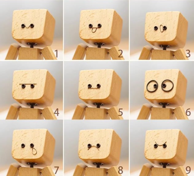 Charming Little Wooden Figure That Sways with 12 PCS Magnetic Expressions