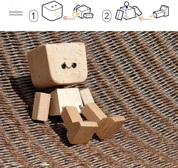 Charming Little Wooden Figure That Sways with 12 PCS Magnetic Expressions