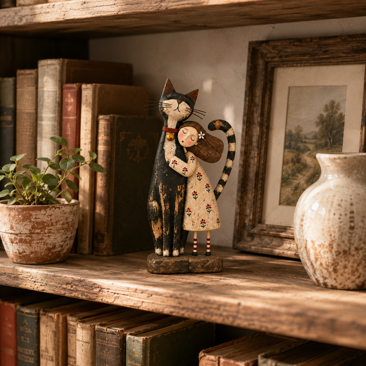 Girl &amp; Her Best Friend Folk Art Figurine
