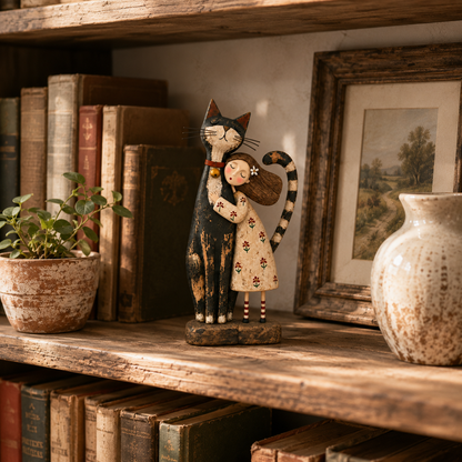 Girl &amp; Her Best Friend Folk Art Figurine