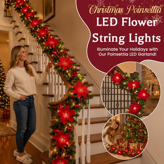 Christmas Poinsettia LED Flower String Lights