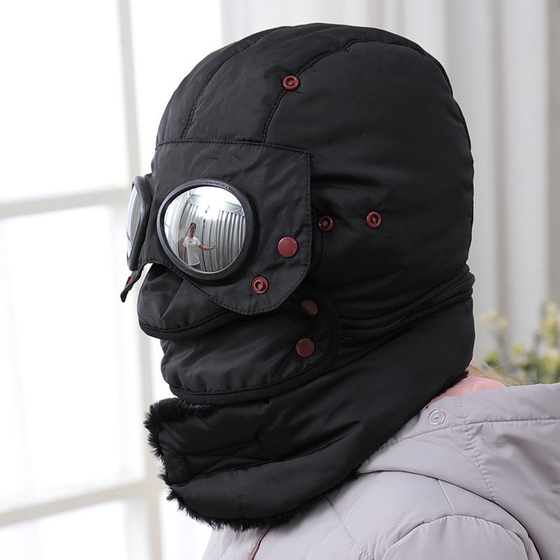 Windproof Winter Thermal Hat with Goggles