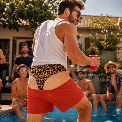 Leopard Print Denim Funny Beach Swim Trunks