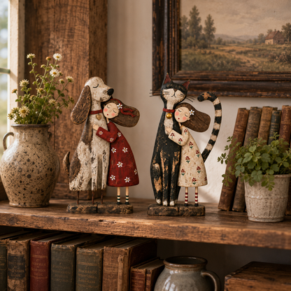 Girl &amp; Her Best Friend Folk Art Figurine