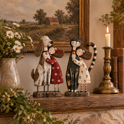 Girl &amp; Her Best Friend Folk Art Figurine