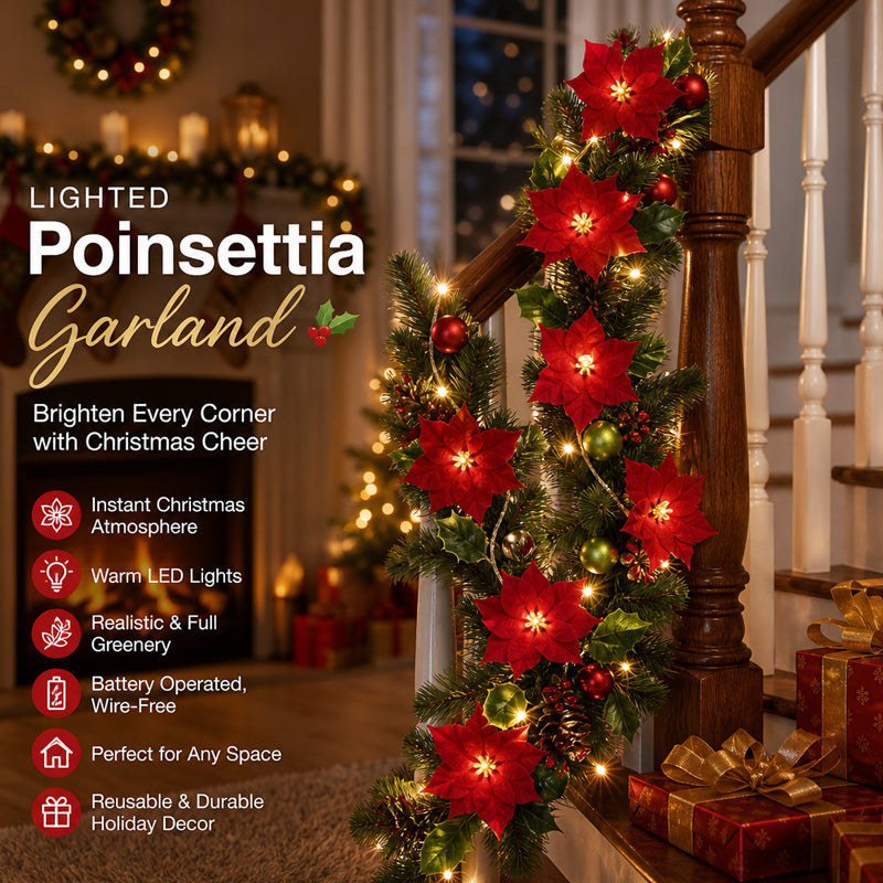Christmas Poinsettia LED Flower String Lights