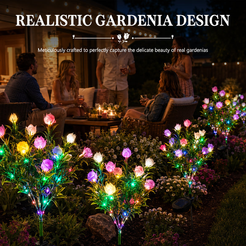 Solar Gardenia Flower Lights 🌸 LED Simulation Flower Lamps for Courtyard & Garden Decoration, Outdoor Waterproof Ambient Lighting