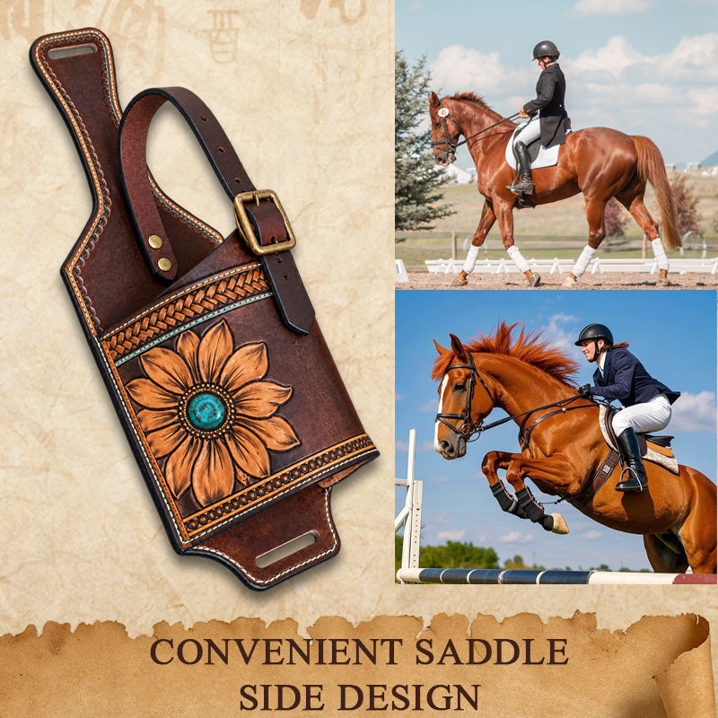 Hand-Tooled Leather Saddle Drink Holder for Tumblers