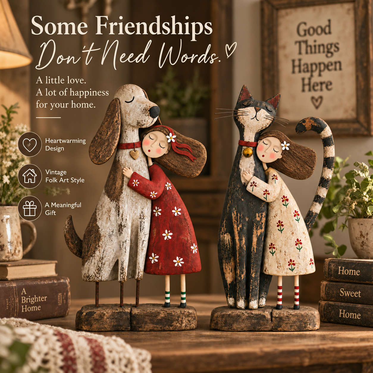 Girl &amp; Her Best Friend Folk Art Figurine