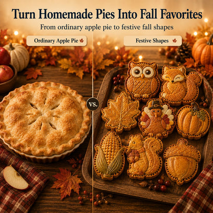 🍂 8-Design Fall Mini Pie Mold Collection | Reusable Embossed Molds for Shaping Detailed Owl, Fox, Turkey, Pumpkin, Acorn & More 🥧✨