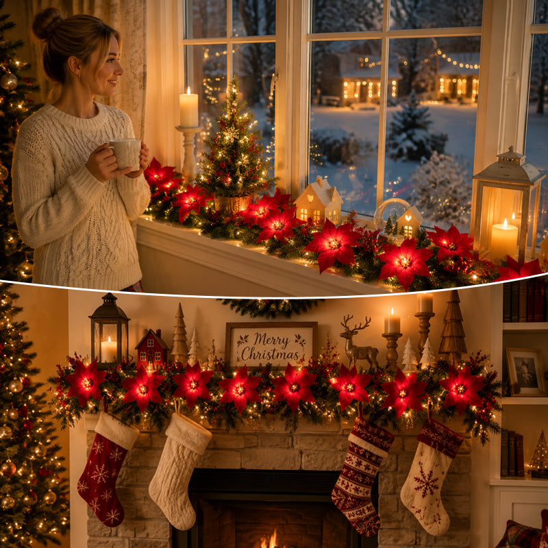 Christmas Poinsettia LED Flower String Lights