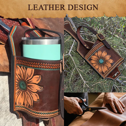 Hand-Tooled Leather Saddle Drink Holder for Tumblers