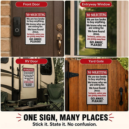 Funny No Soliciting Door Sign | Humorous Household Warning Plaque
