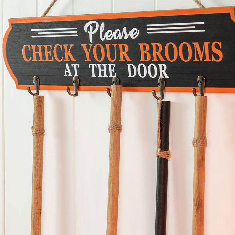 🧹“Please CHECK YOUR BROOMS AT THE DOOR” Halloween Witch Broom Door Hanger