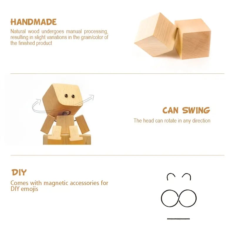 Charming Little Wooden Figure That Sways with 12 PCS Magnetic Expressions