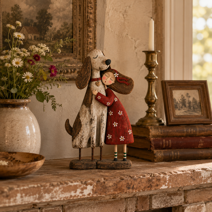 Girl &amp; Her Best Friend Folk Art Figurine