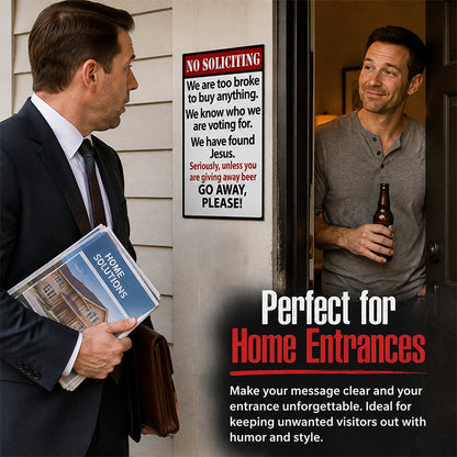 Funny No Soliciting Door Sign | Humorous Household Warning Plaque