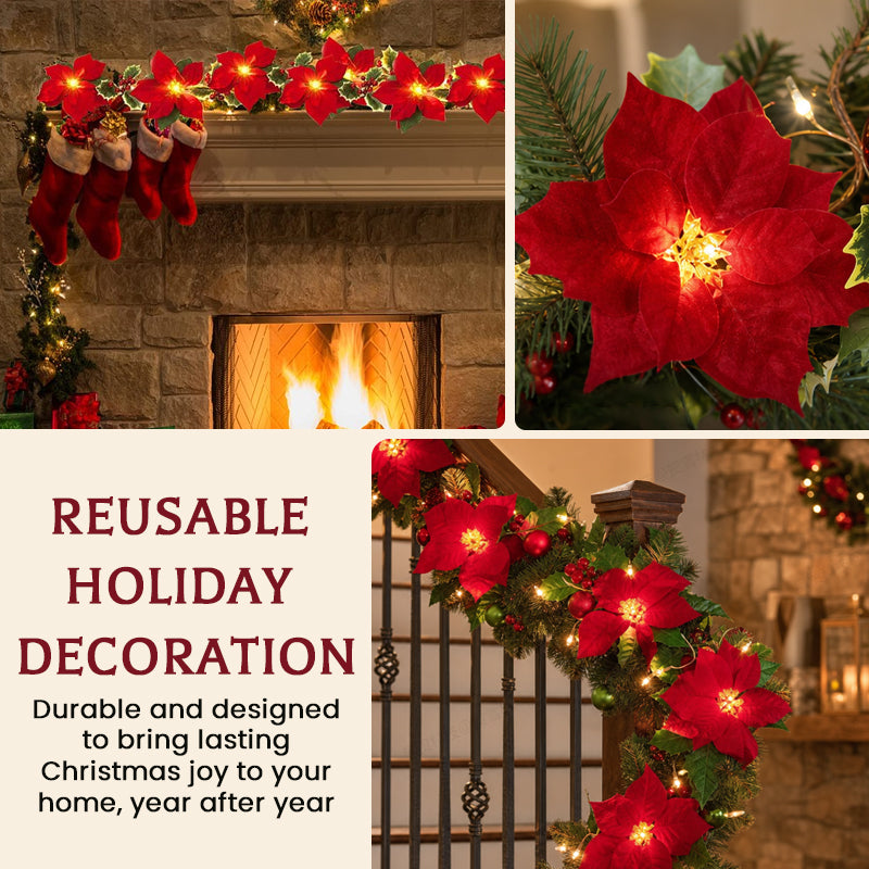 Christmas Poinsettia LED Flower String Lights