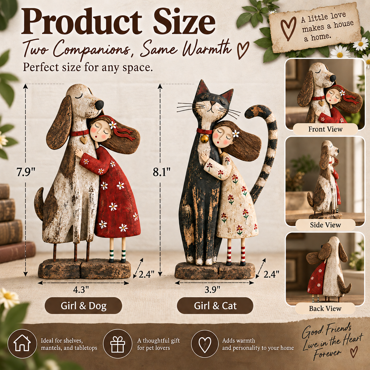 Girl &amp; Her Best Friend Folk Art Figurine