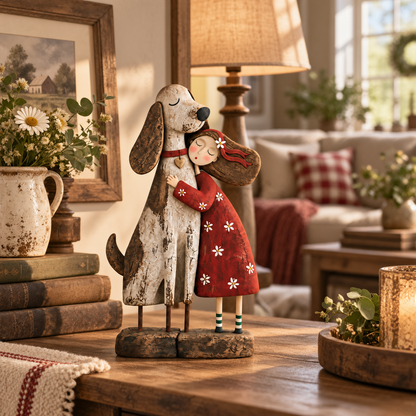 Girl &amp; Her Best Friend Folk Art Figurine