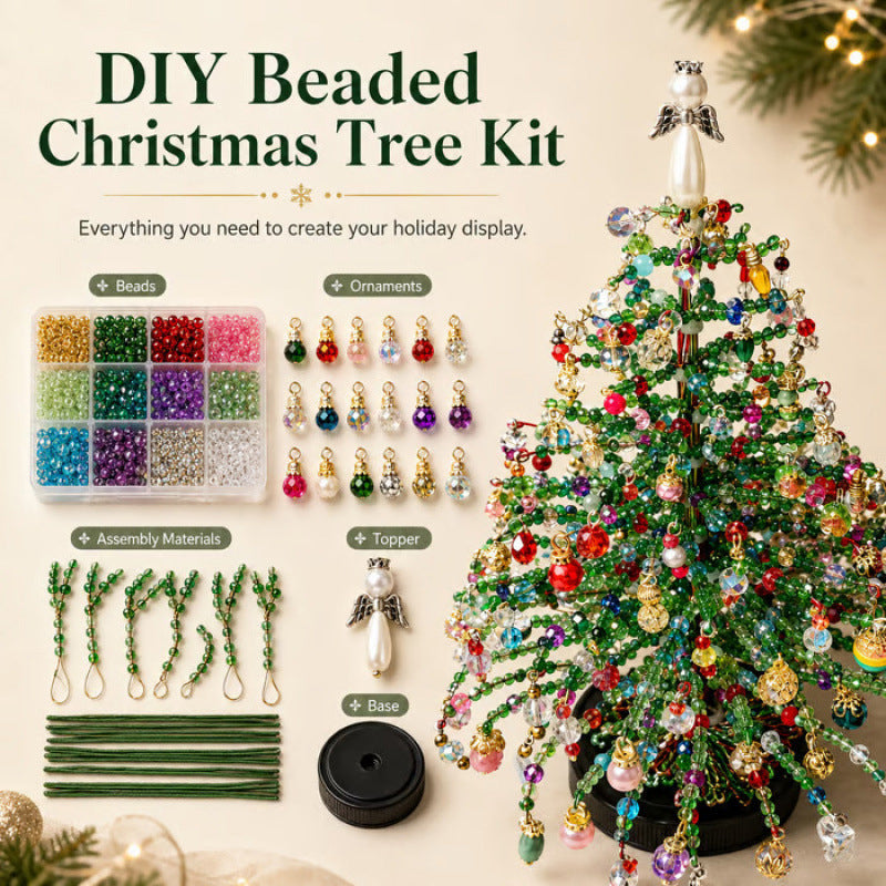 🎄DIY Beaded Tabletop Christmas Tree Craft Kit with LED Lights
