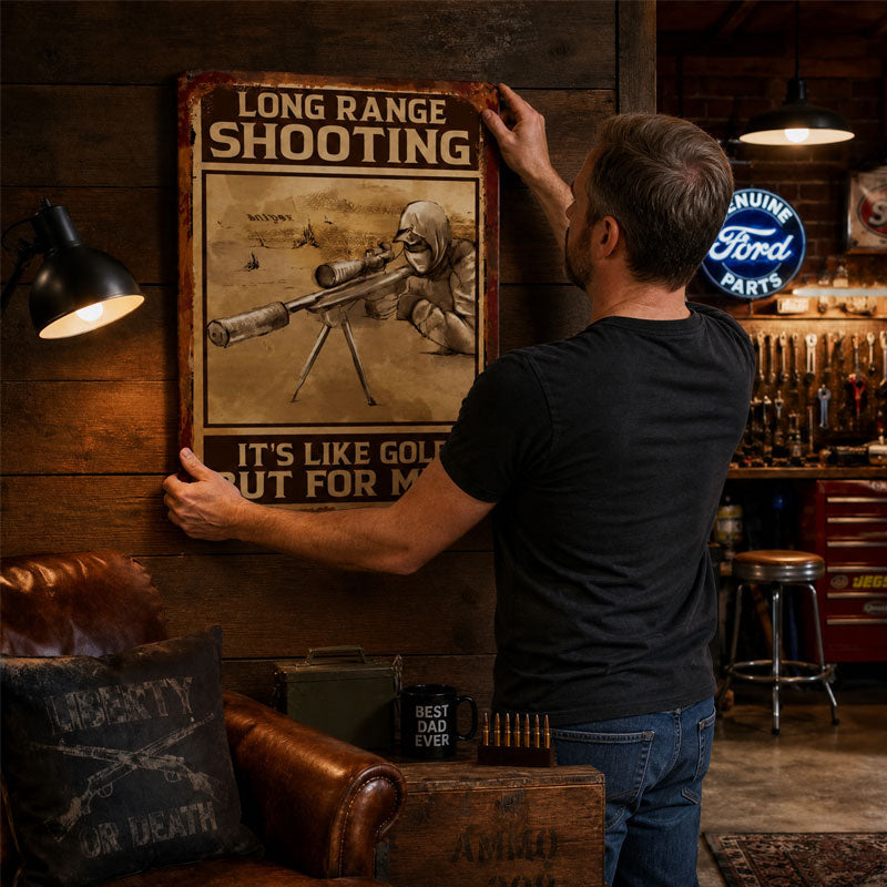 🎯Long-Range Shooting Wall Sign: Perfect Man Cave Decor & Gift for Hunters