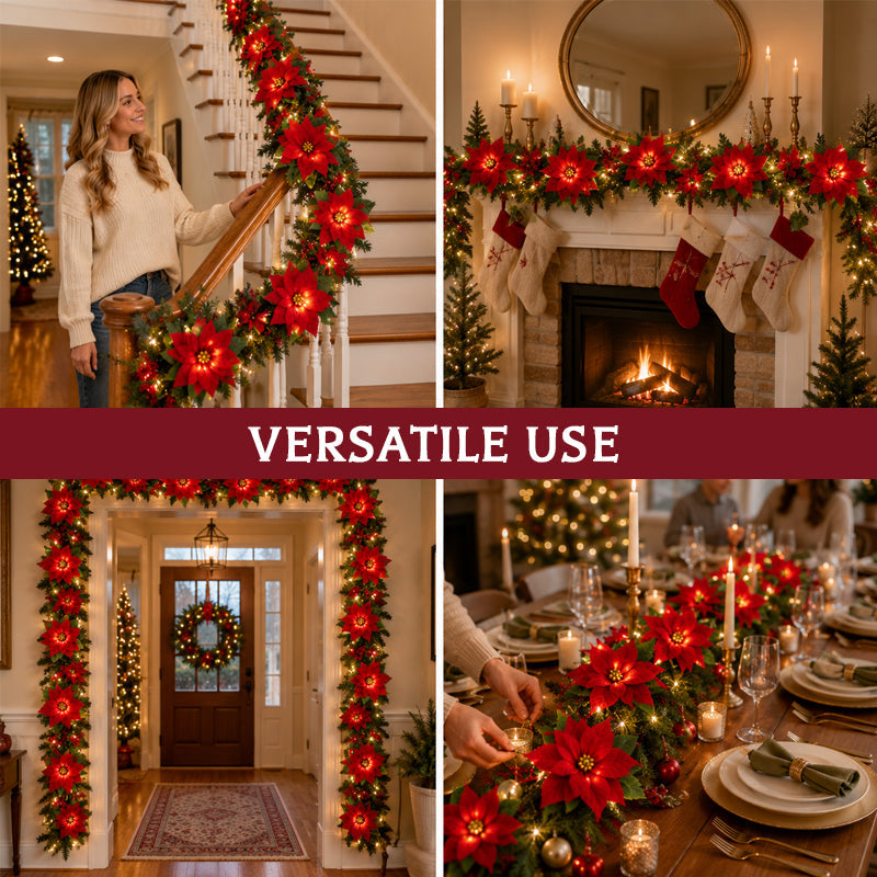 Christmas Poinsettia LED Flower String Lights
