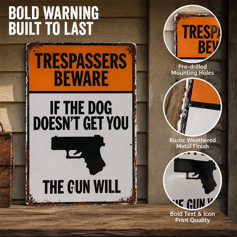 Vintage "Trespassers Beware" Metal Tin Sign
