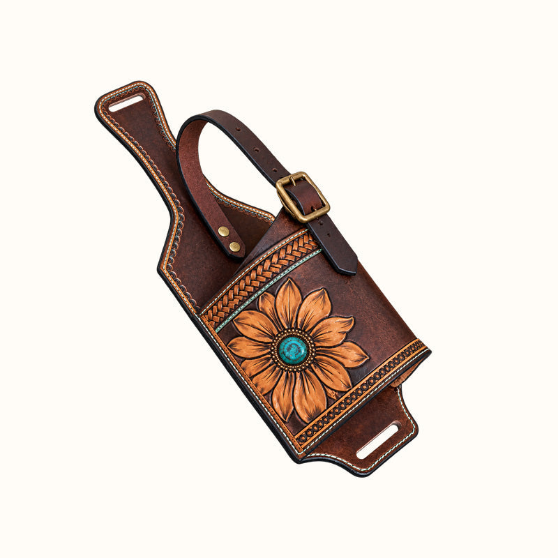 Hand-Tooled Leather Saddle Drink Holder for Tumblers
