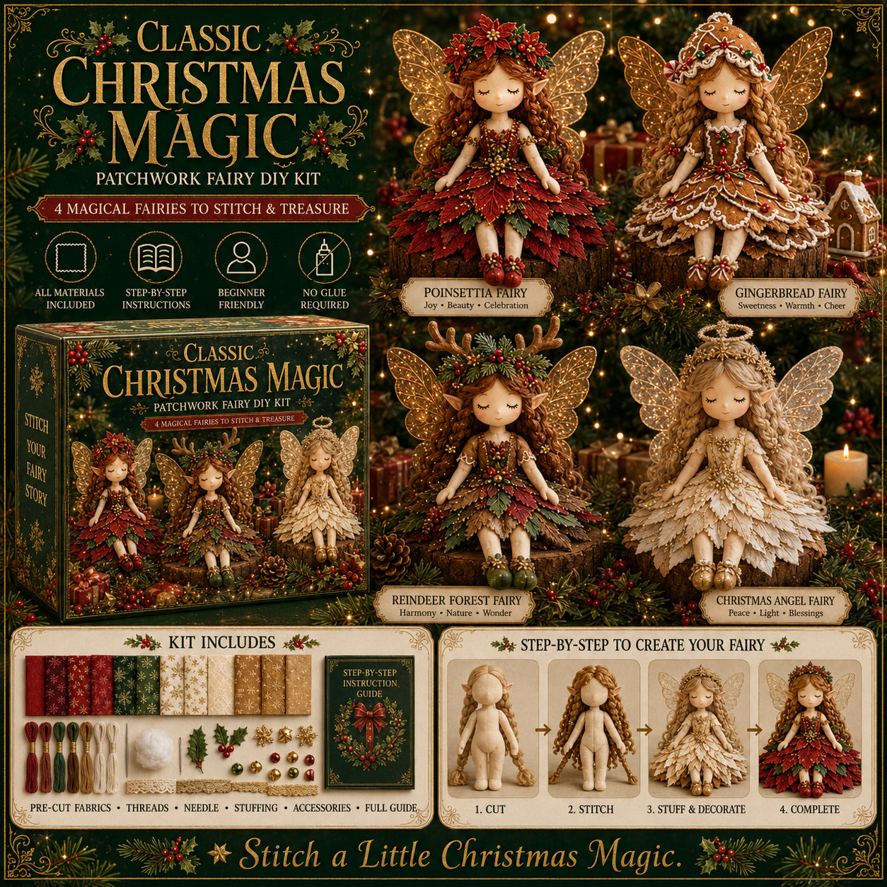 Christmas Fairy Patchwork Sewing Kit – Set of 4 Dolls