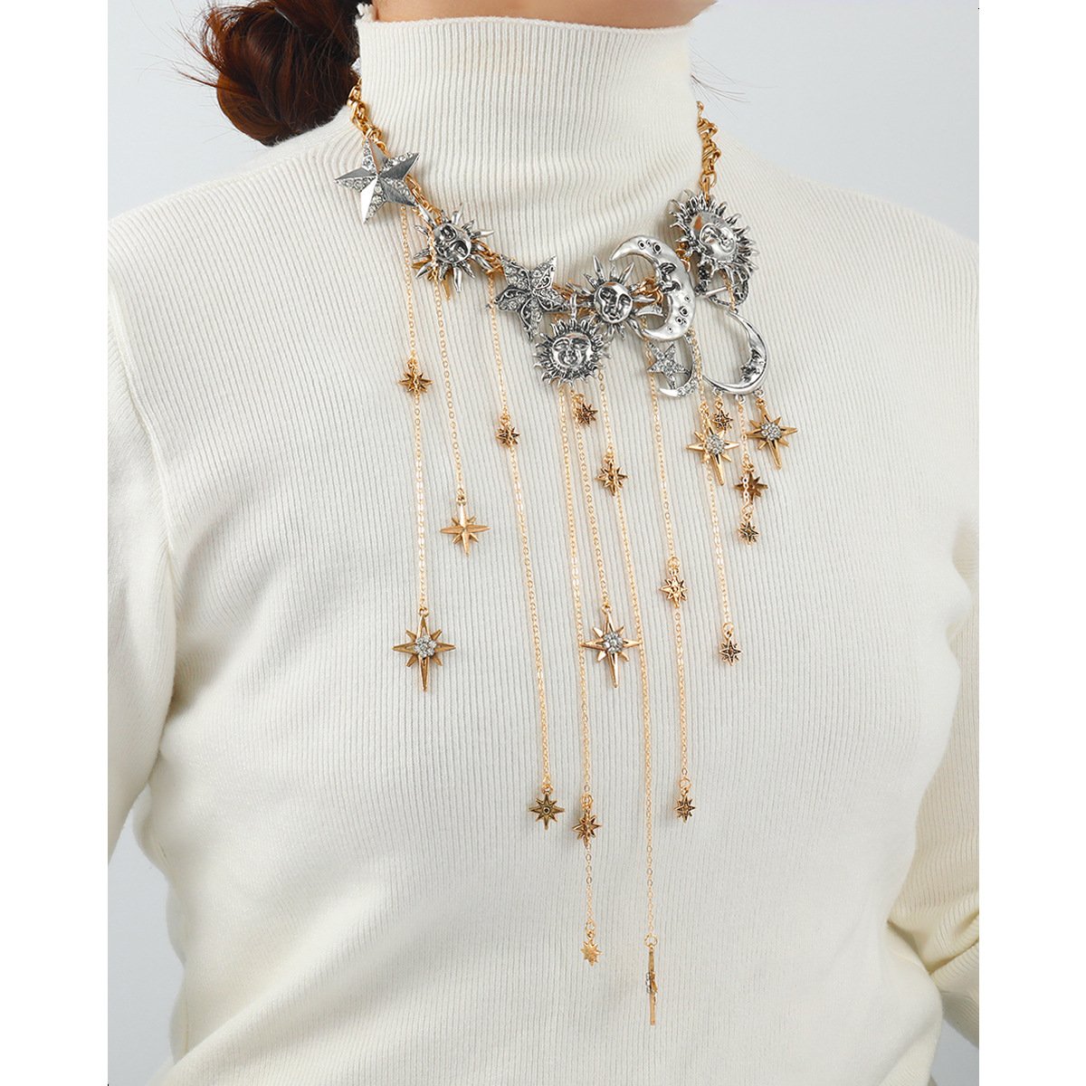 🔥LAST DAY SALE - ☀️Sun Moon Stars Multi Pendant Tassel Necklace🌙