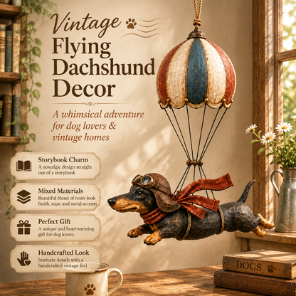 🎈🐶Vintage Flying Dachshund Hot Air Balloon Decor