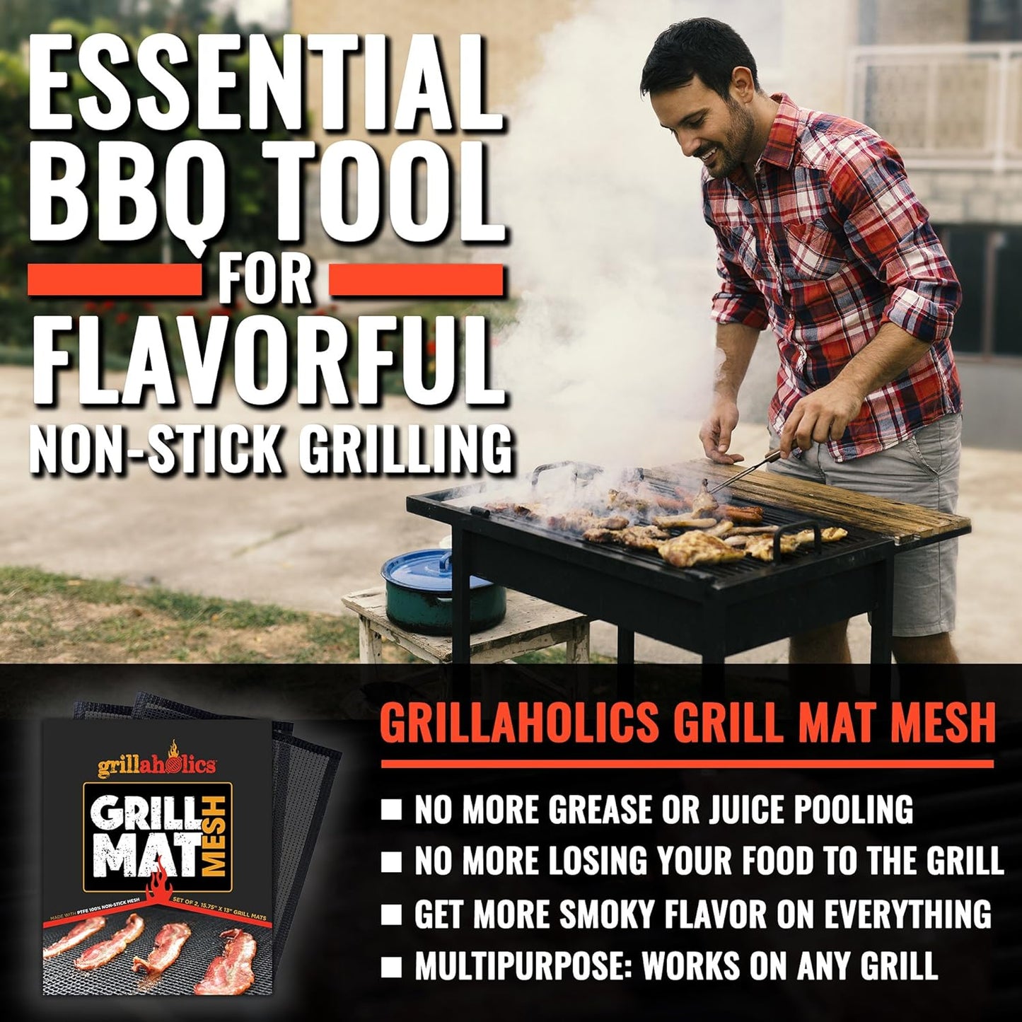 🏆50K+ SOLD! Almost Gone 🔥 Non-Stick Mesh Grill Mat 🍖 BBQ Made Easy