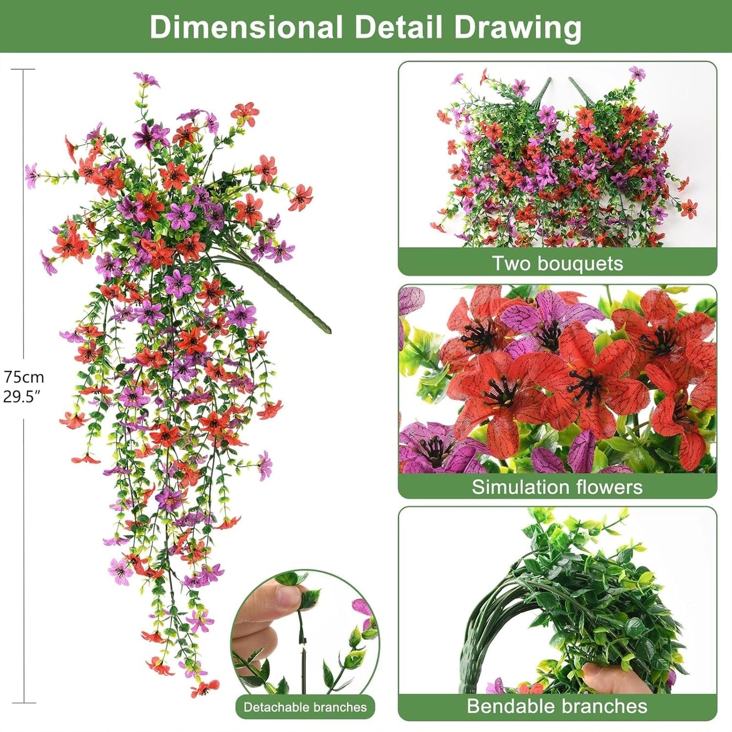🌿Outdoor cascading daisy and eucalyptus flowers – UV resistant