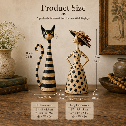🐱🎨 Vintage Cat & Lady Sculpture Set — distressed charm for cosy corners
