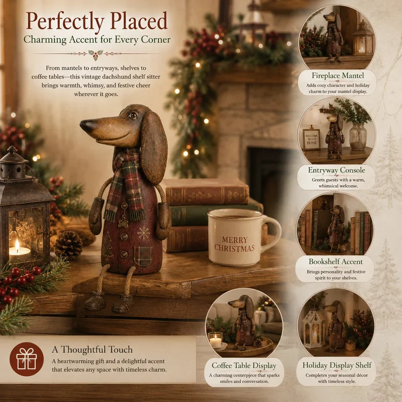 🏡Vintage Christmas Dachshund Shelf Sitter