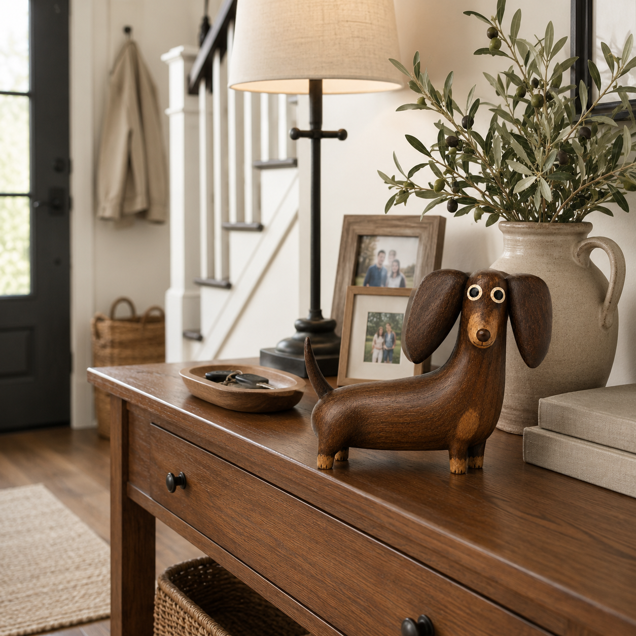 💡Whimsical Wood-Look Dachshund Sculpture