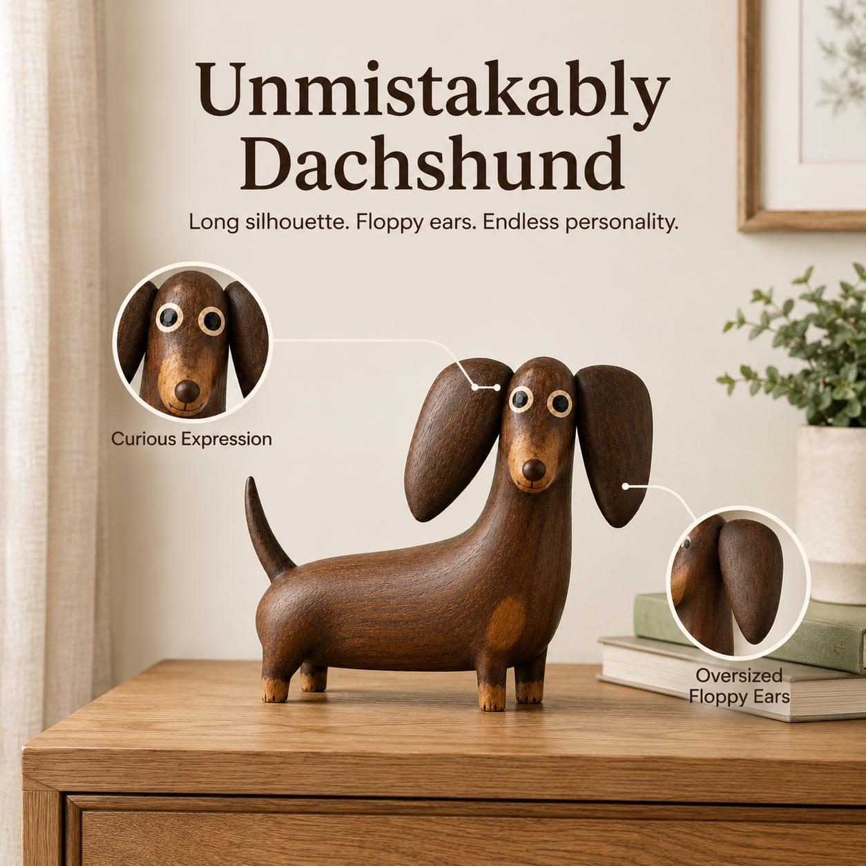 💡Whimsical Wood-Look Dachshund Sculpture