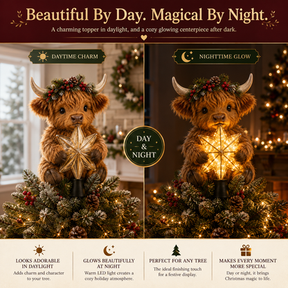 🎄Baby Highland Cow Glowing Star Tree Topper✨