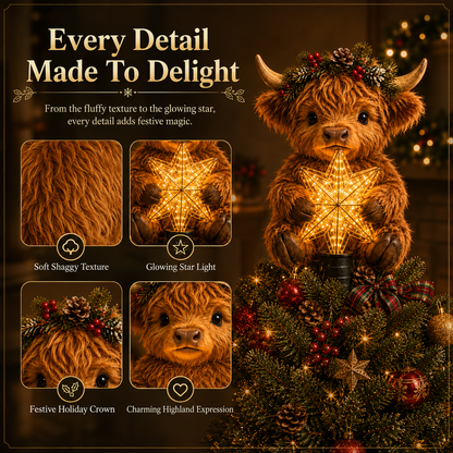 🎄Baby Highland Cow Glowing Star Tree Topper✨