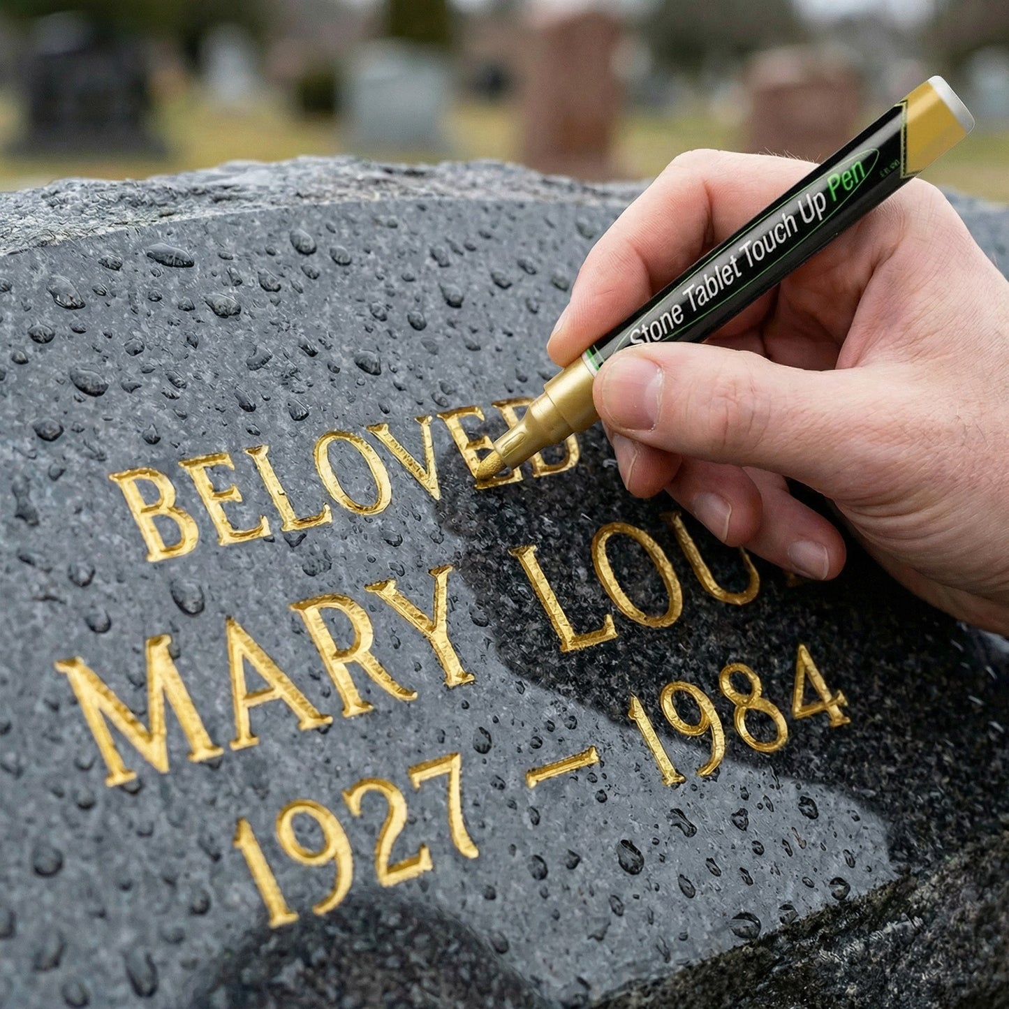 Golden Tombstone Marker Pen for Restoring Faded Grave Inscriptions