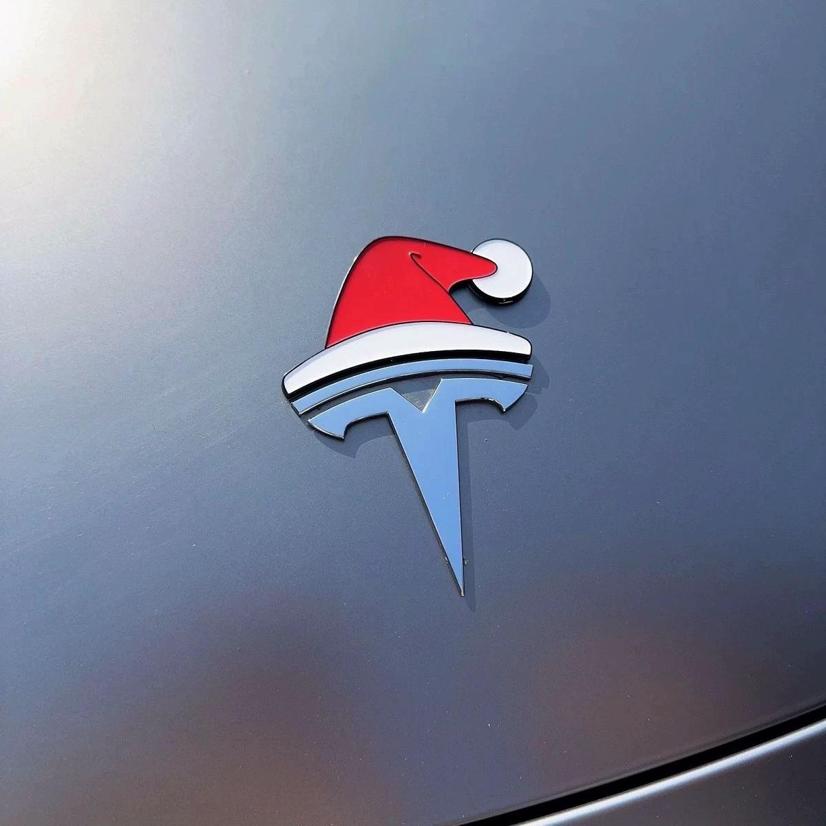 Santa Hat Overlay for Tesla Emblem, Reusable!