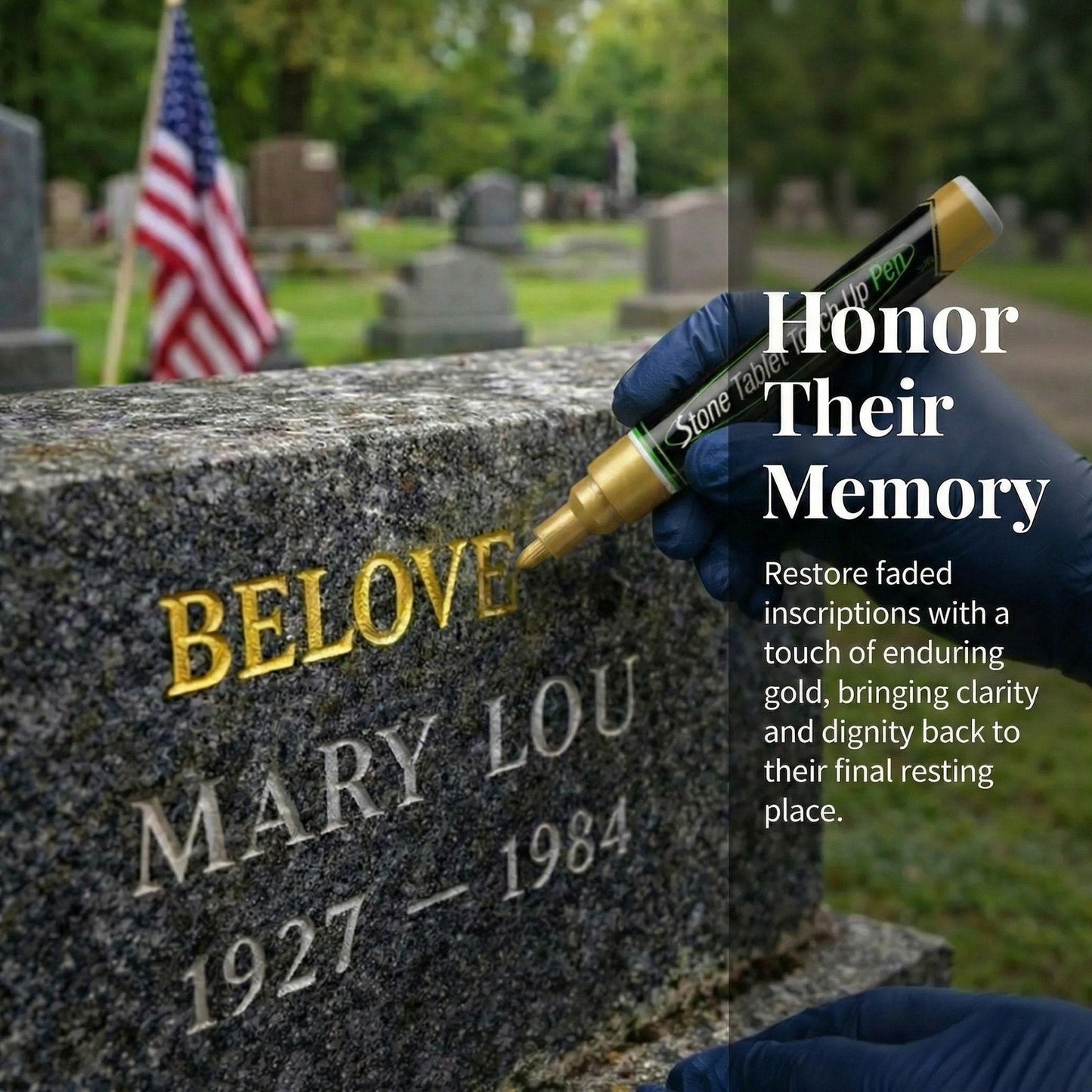 Golden Tombstone Marker Pen for Restoring Faded Grave Inscriptions
