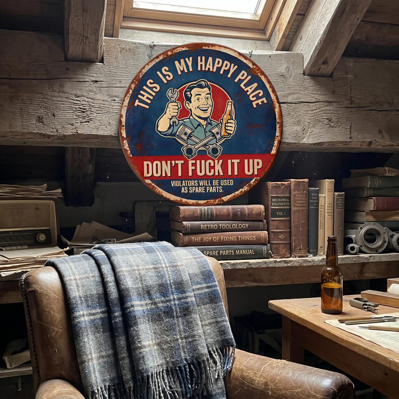💀🍺"This Is My Happy Place" Funny Man Cave Decor