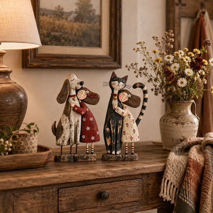 Girl &amp; Her Best Friend Folk Art Figurine
