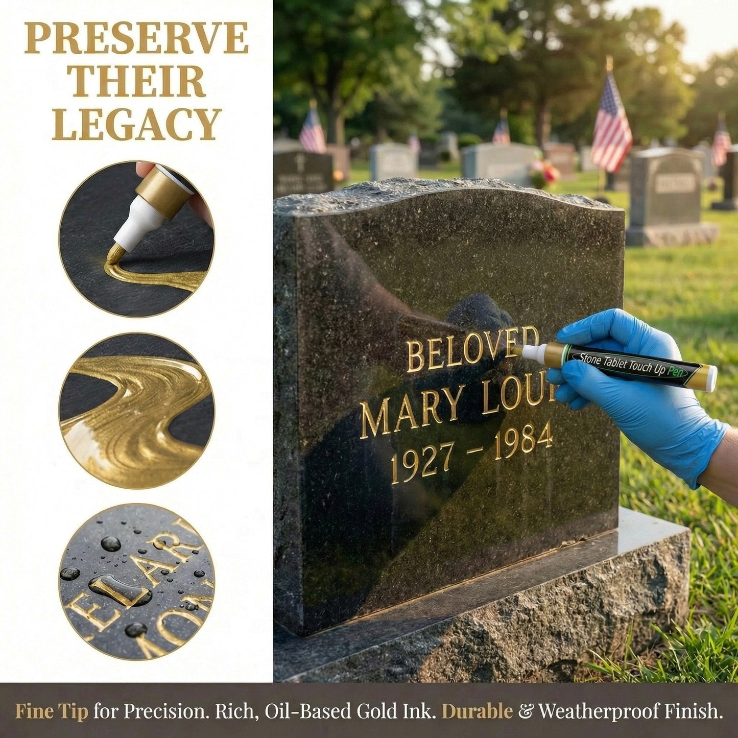 Golden Tombstone Marker Pen for Restoring Faded Grave Inscriptions