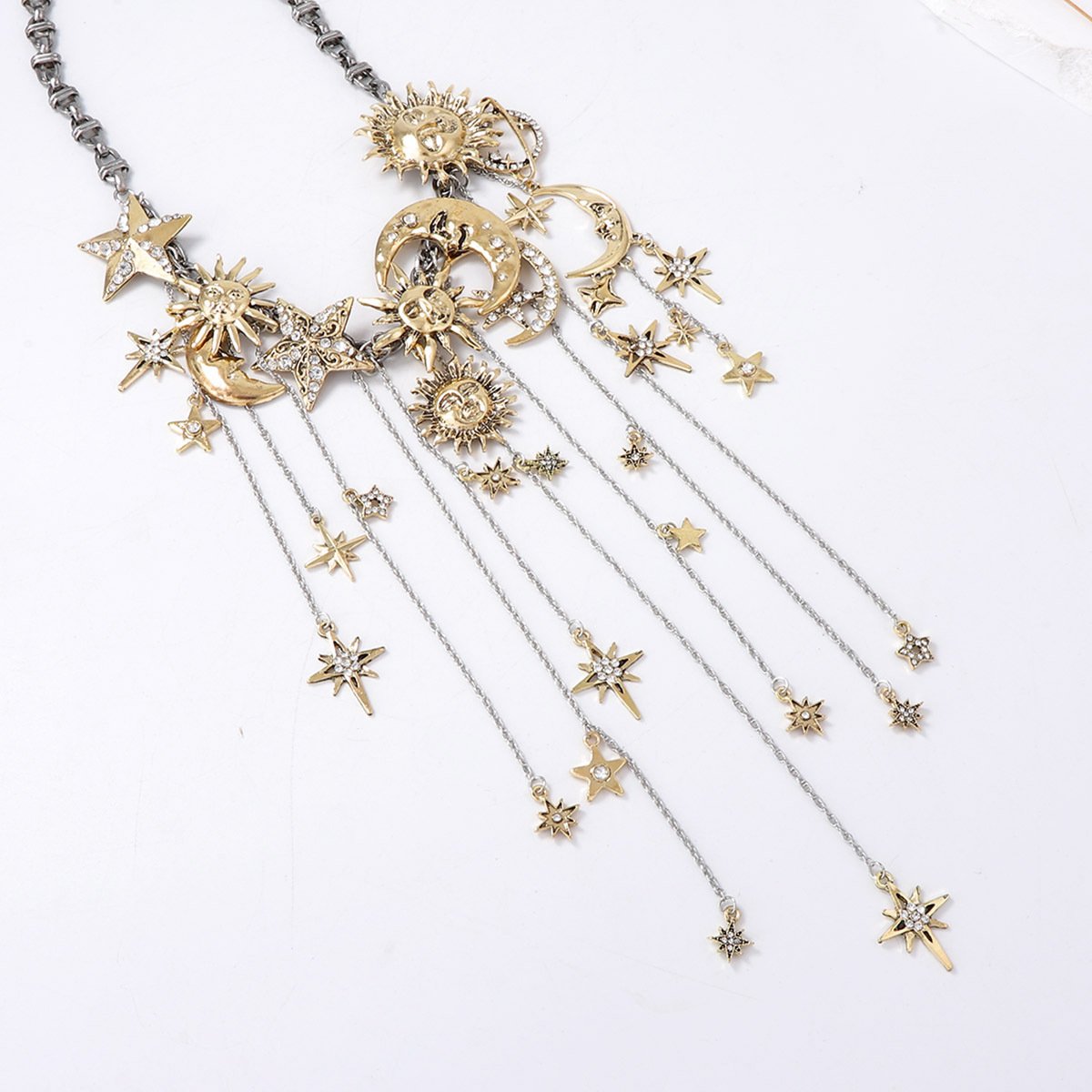 🔥LAST DAY SALE - ☀️Sun Moon Stars Multi Pendant Tassel Necklace🌙